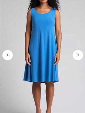 Sympli Nu Tank Dress Short Blue Sleeveless Midi Dress Coastal Casual Preppy M